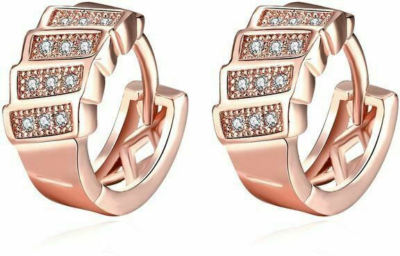 Creolen Ohrringe Klappcreole Ohrschmuck Rose vergoldet Ohrstecker Zirkonia | Shop Nory