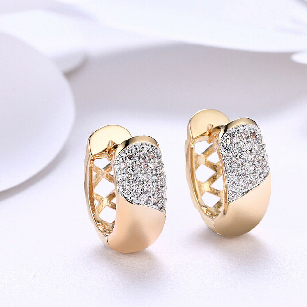 Luxus Creole Ohrringe und  Zirkonia weiß Champagner Gold 18K vergoldet KZCE138-E | Shop Nory