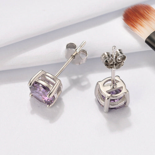 1 Paar runde Ohrstecker 925er Sterlingsilber Cubic Zirkonia lila | Shop Nory