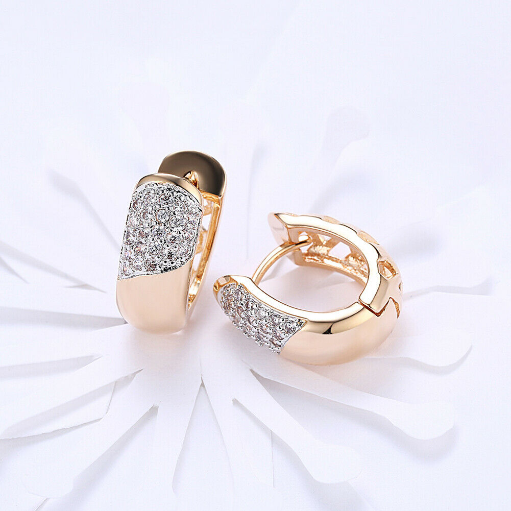 Luxus Creole Ohrringe und  Zirkonia weiß Champagner Gold 18K vergoldet KZCE138-E | Shop Nory