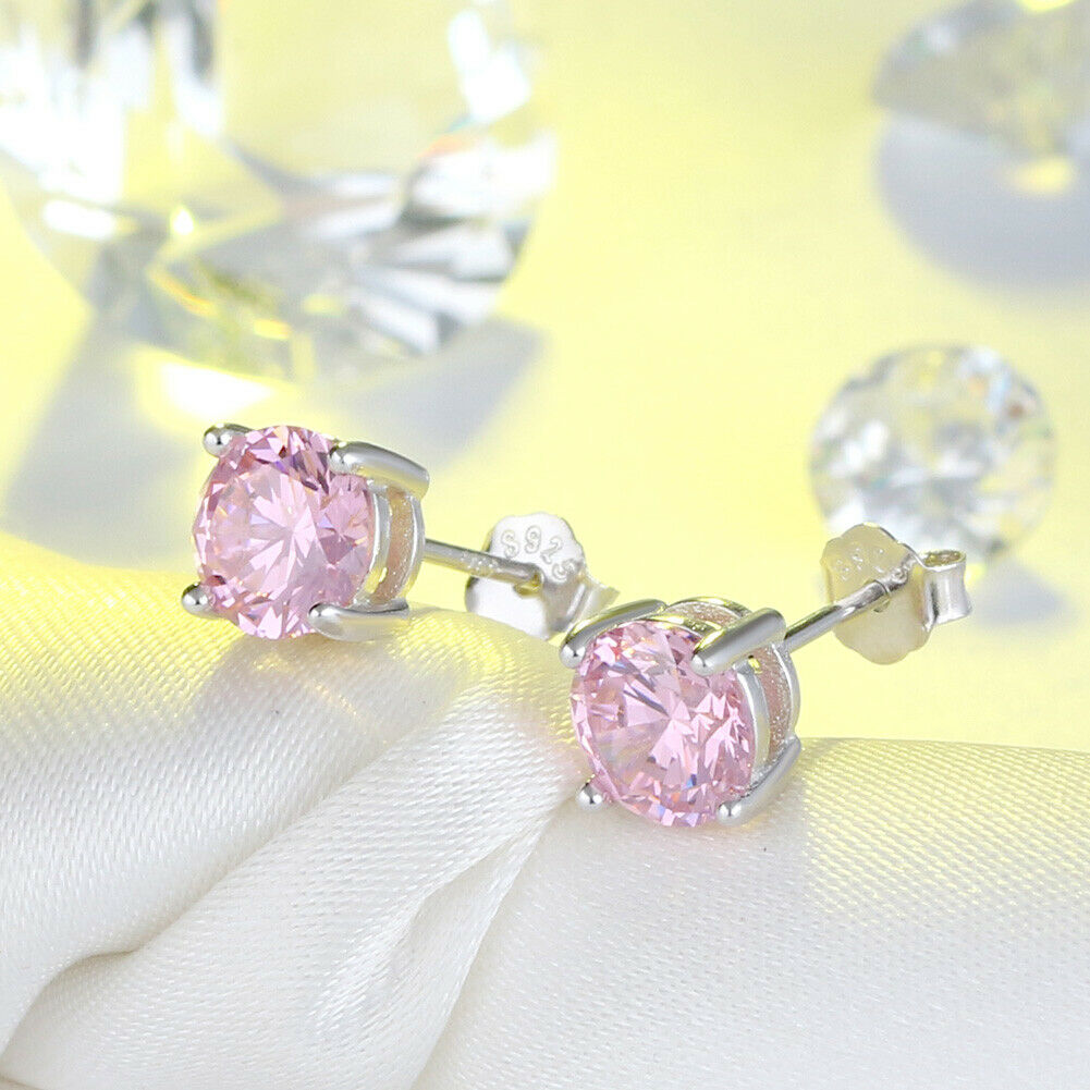1 Paar runde Ohrstecker 925er Sterlingsilber Cubic Zirkonia rosa | Shop Nory