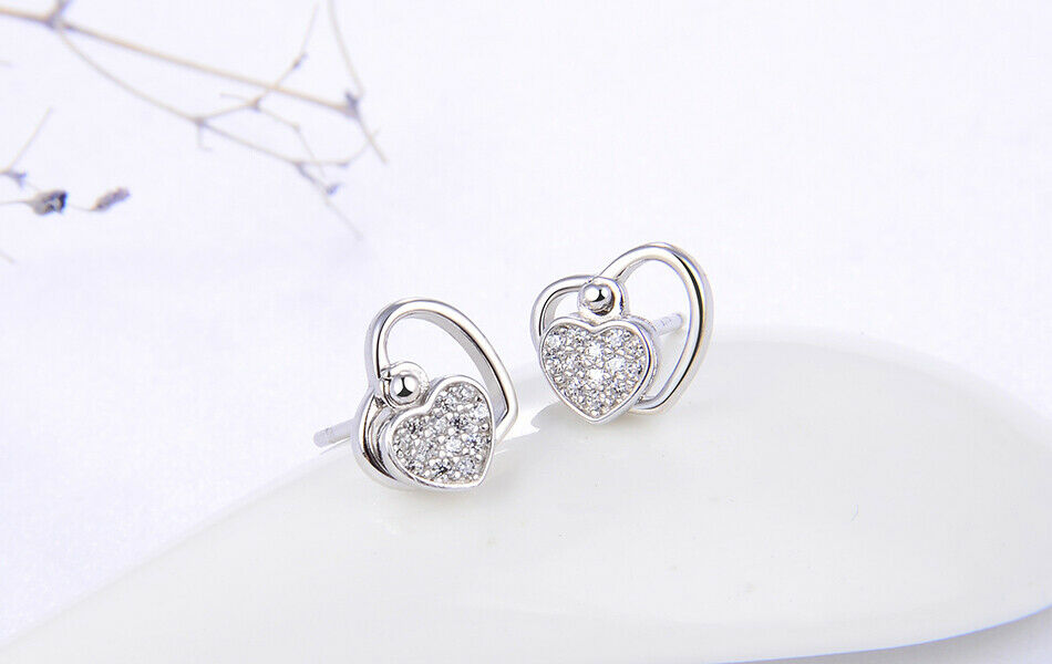 Ohrstecker Herz 925 Sterling Silber mit  Zirkonia besetzt | Shop Nory