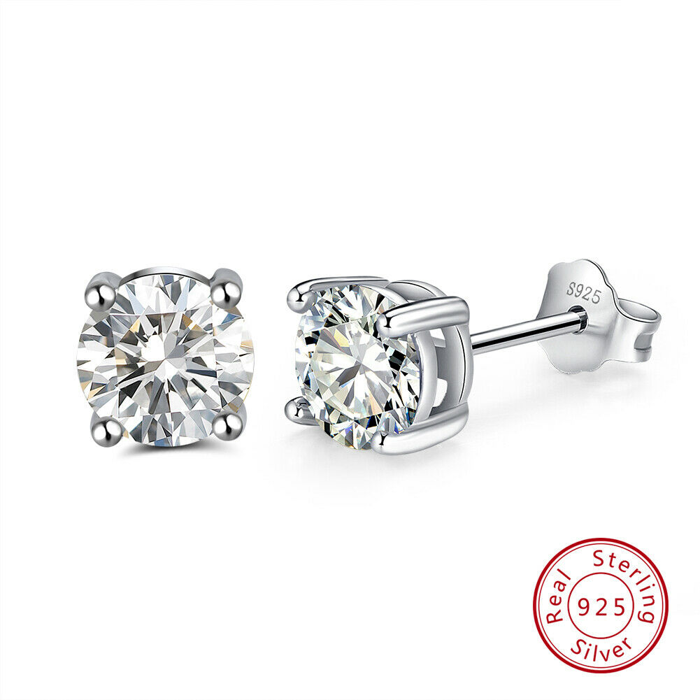 1 Paar runde Ohrstecker 925er Sterlingsilber Cubic Zirkonia weiß | Shop Nory