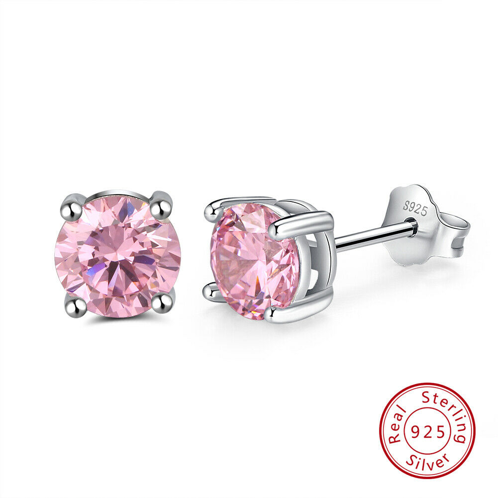1 Paar runde Ohrstecker 925er Sterlingsilber Cubic Zirkonia rosa | Shop Nory