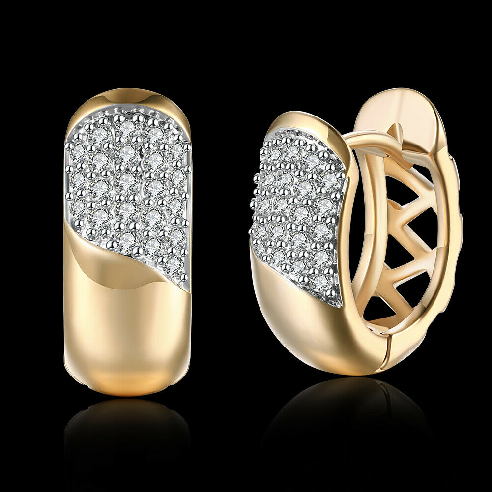 Luxus Creole Ohrringe und  Zirkonia weiß Champagner Gold 18K vergoldet KZCE138-E | Shop Nory