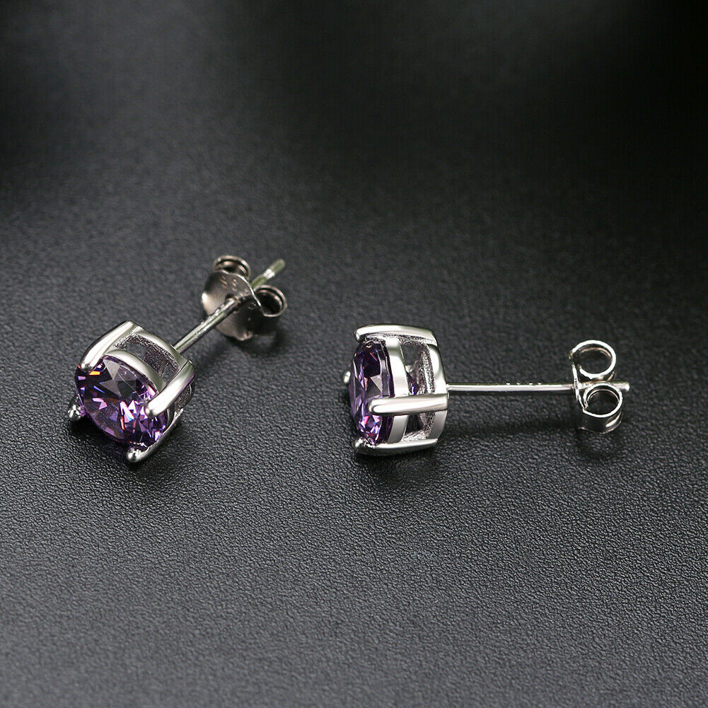 1 Paar runde Ohrstecker 925er Sterlingsilber Cubic Zirkonia lila | Shop Nory