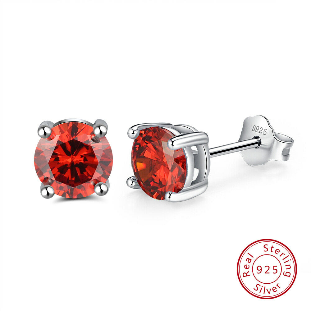 1 Paar runde Ohrstecker 925er Sterlingsilber Cubic Zirkonia rot | Shop Nory