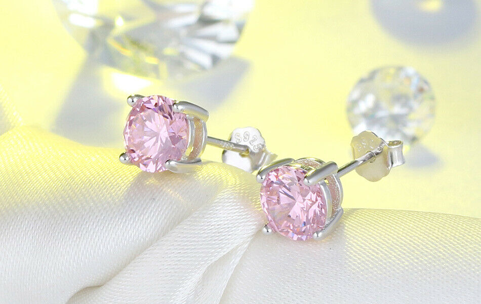 1 Paar runde Ohrstecker 925er Sterlingsilber Cubic Zirkonia rosa | Shop Nory