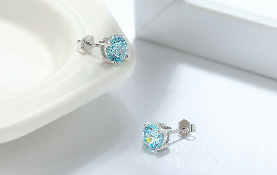 1 Paar runde Ohrstecker 925er Sterlingsilber Cubic Zirkonia türkis | Shop Nory