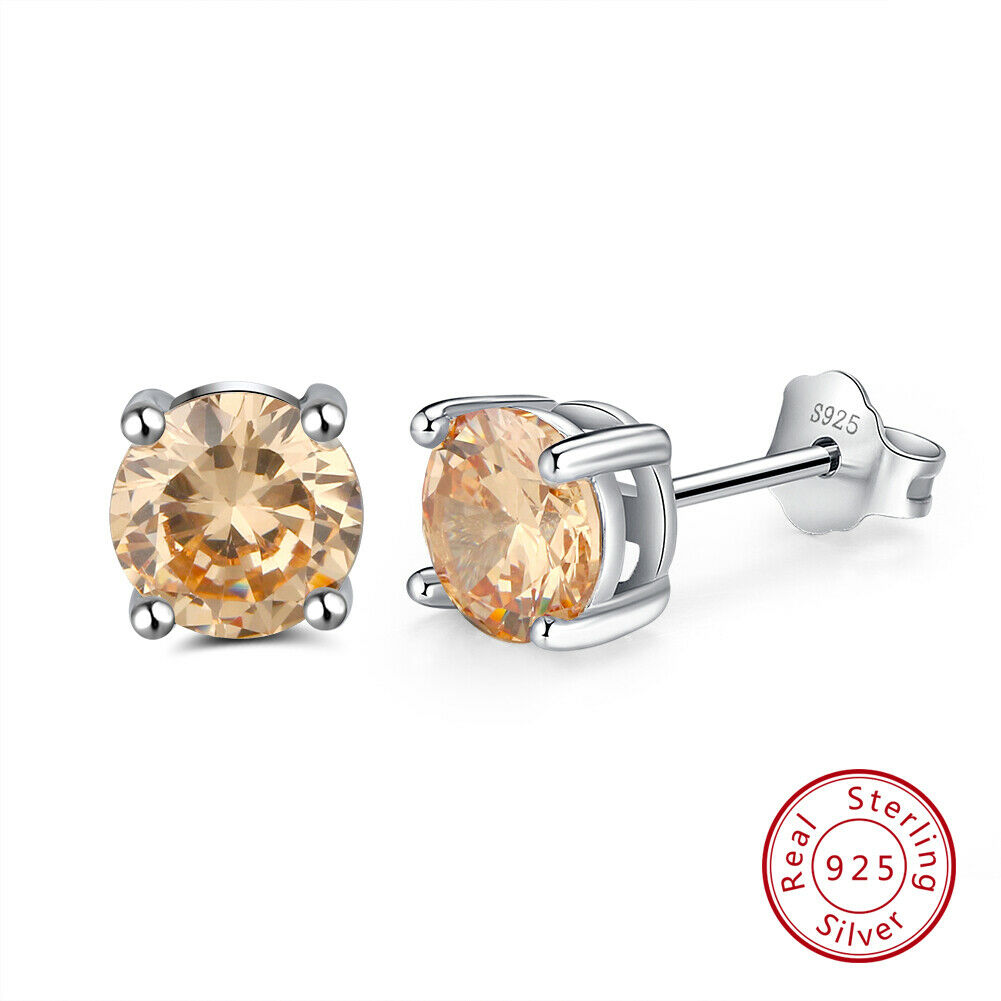 1 Paar runde Ohrstecker 925er Sterlingsilber Cubic Zirkonia champagner | Shop Nory
