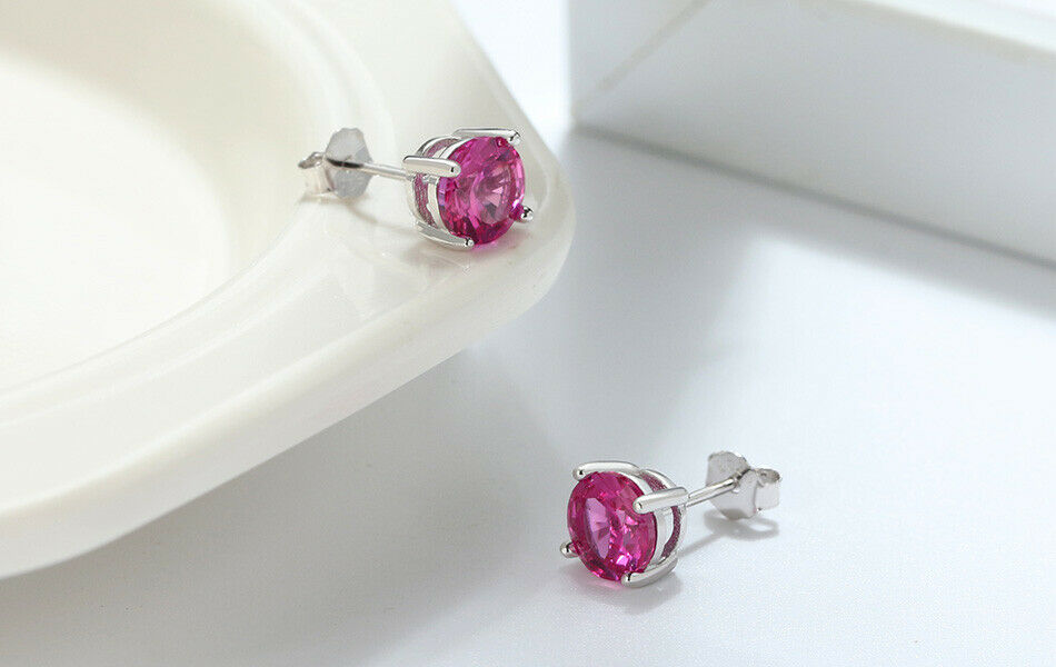 1 Paar runde Ohrstecker 925er Sterlingsilber Cubic Zirkonia pink | Shop Nory