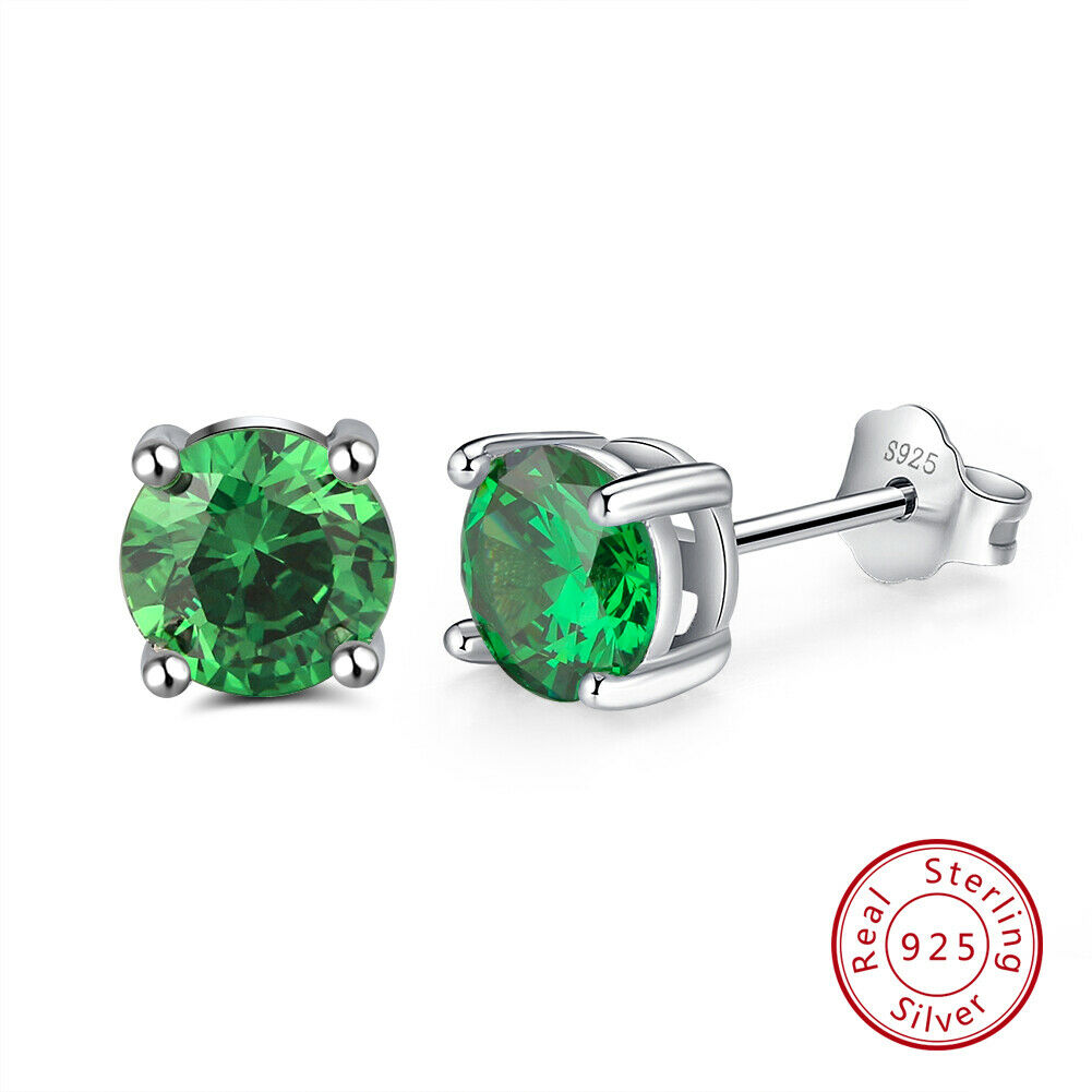 1 Paar runde Ohrstecker 925er Sterlingsilber Cubic Zirkonia grün | Shop Nory