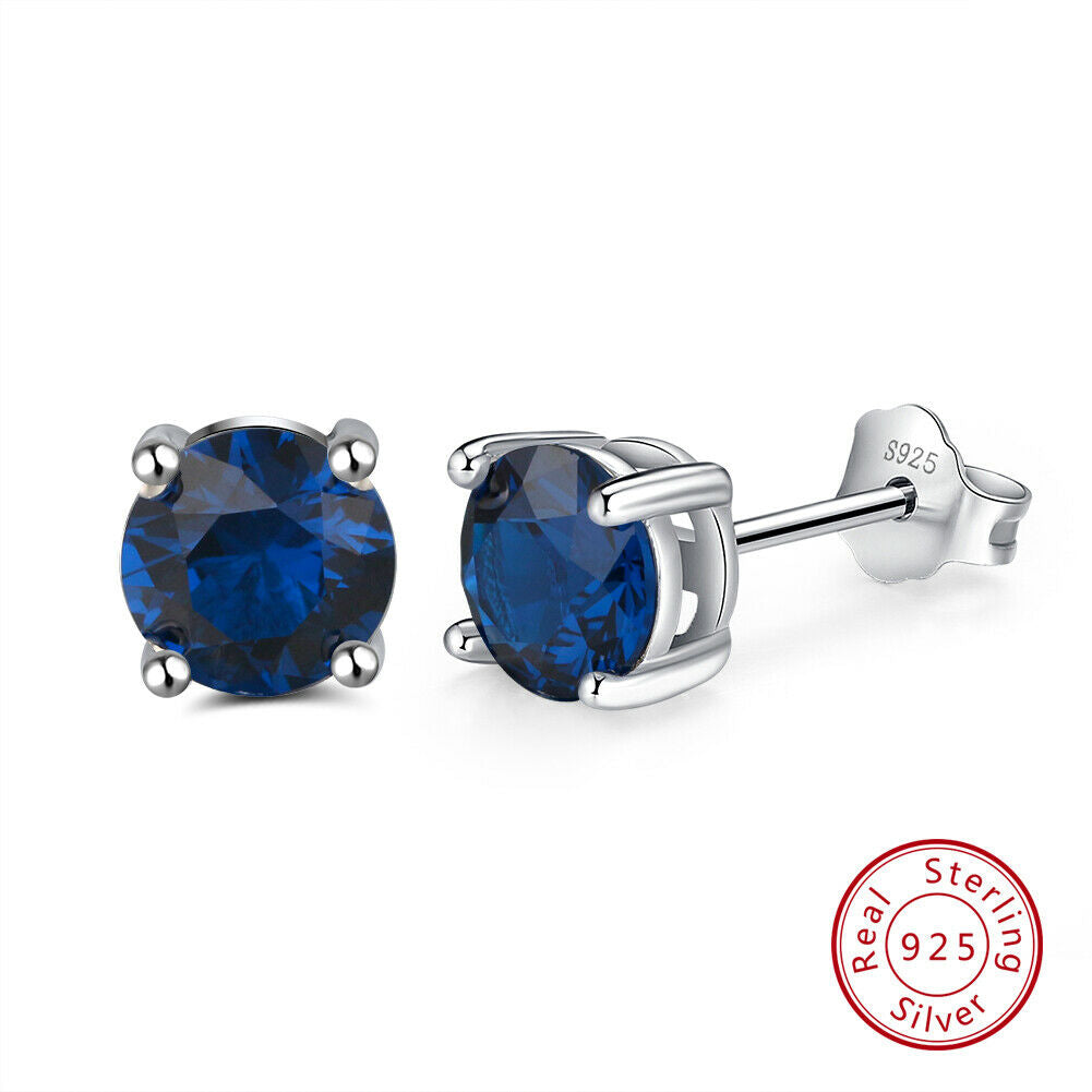 1 Paar runde Ohrstecker 925er Sterlingsilber Cubic Zirkonia blau | Shop Nory