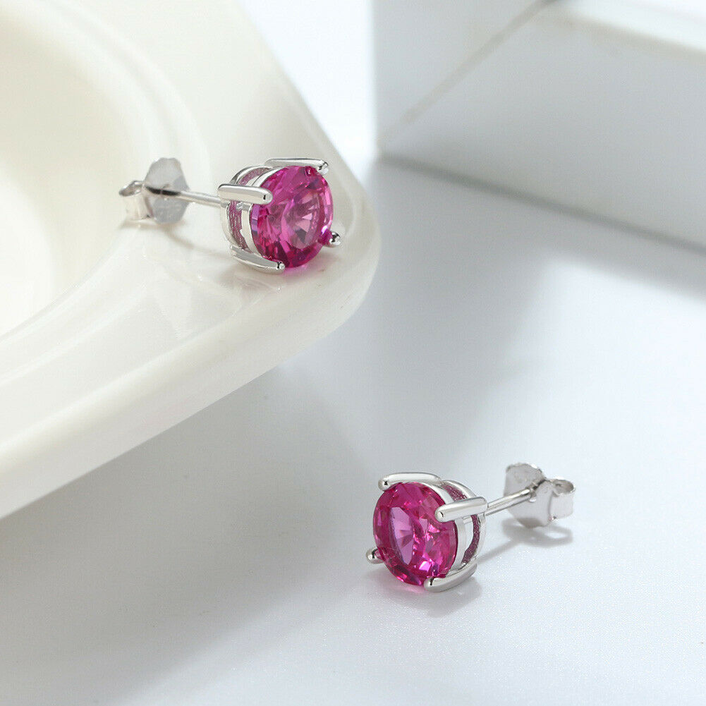 1 Paar runde Ohrstecker 925er Sterlingsilber Cubic Zirkonia pink | Shop Nory