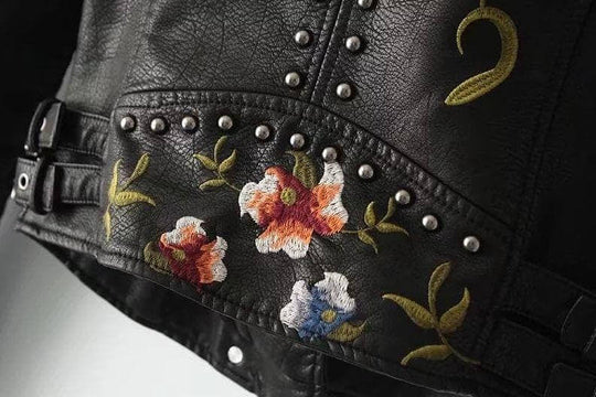 Damen Blumen PU Lederjacke