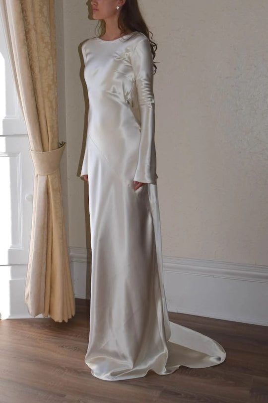 Pearl Eden Satin Rückwärtig Offene Cowl Neck Gown Maxi Kleid