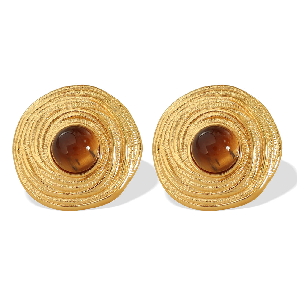 Ohrringe im Tigeraugen Stil aus Stahl - 18k vergoldet | Shop Nory