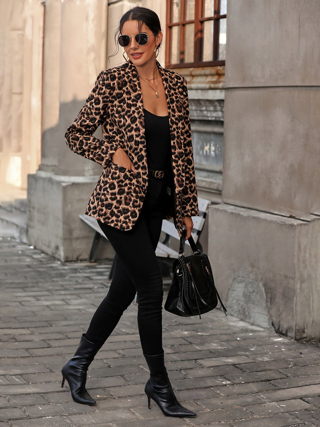 Eleganter Business Langblazer mit Leopardenmuster für alle Jahreszeiten