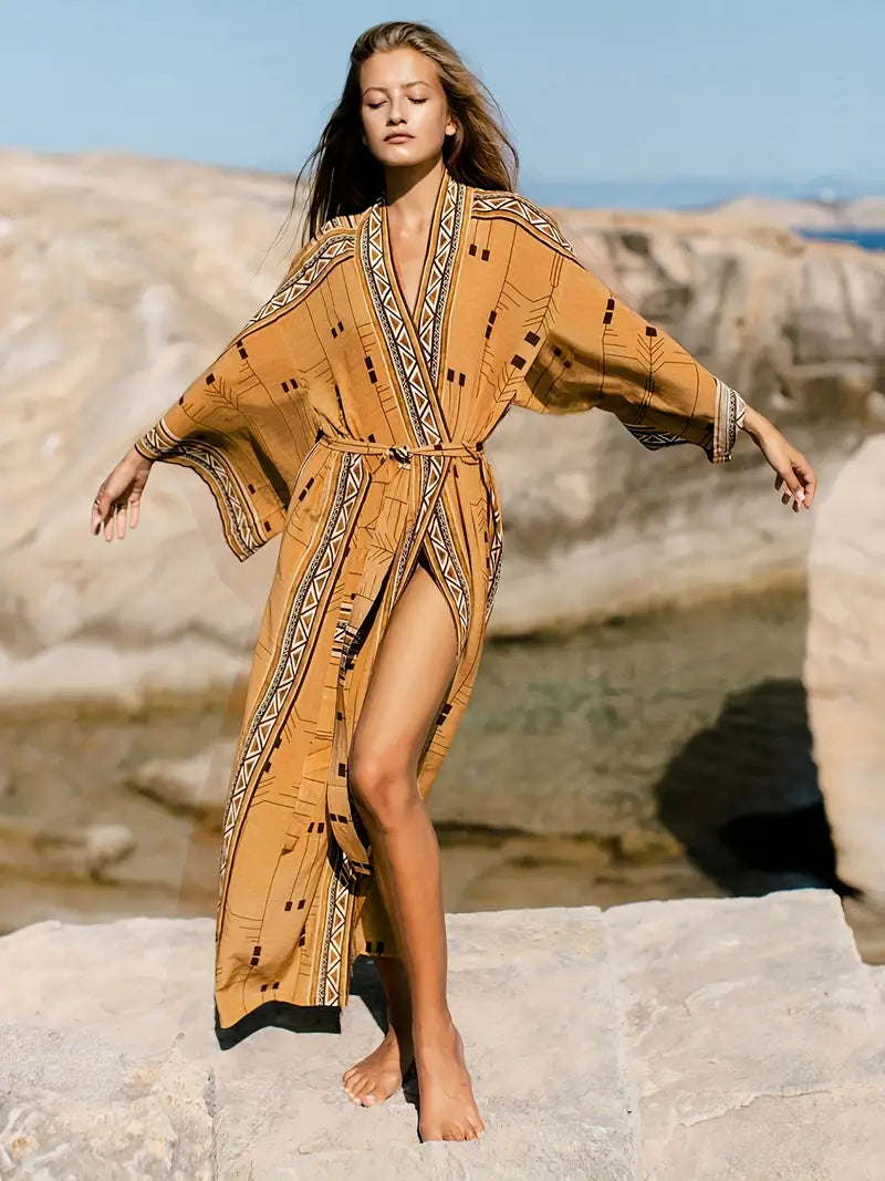 Boho Kimono in Plusgröße mit Bindegürtel