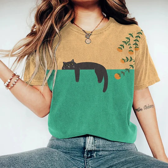 Black Cat Painting Kunst Kreatives T-Shirt für Frauen