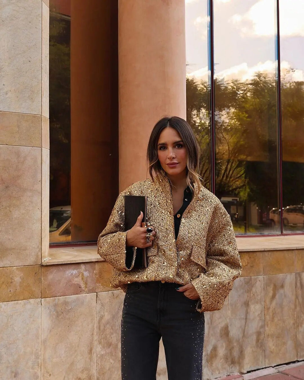 Damen Bomberjacke Gold für Den Herbst