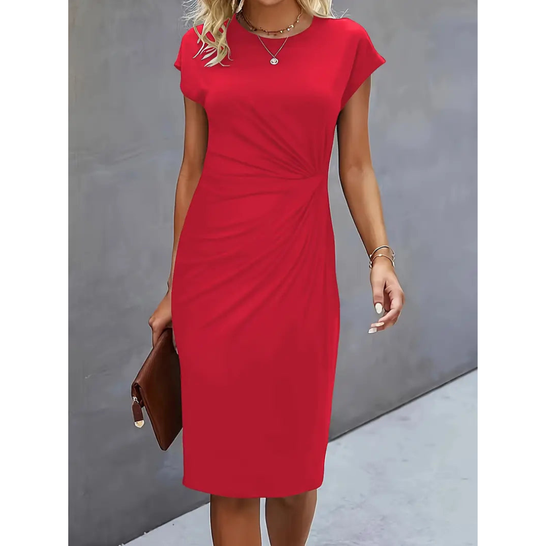 Damen Taillenakzent Stil Kleid Kurzärmlich