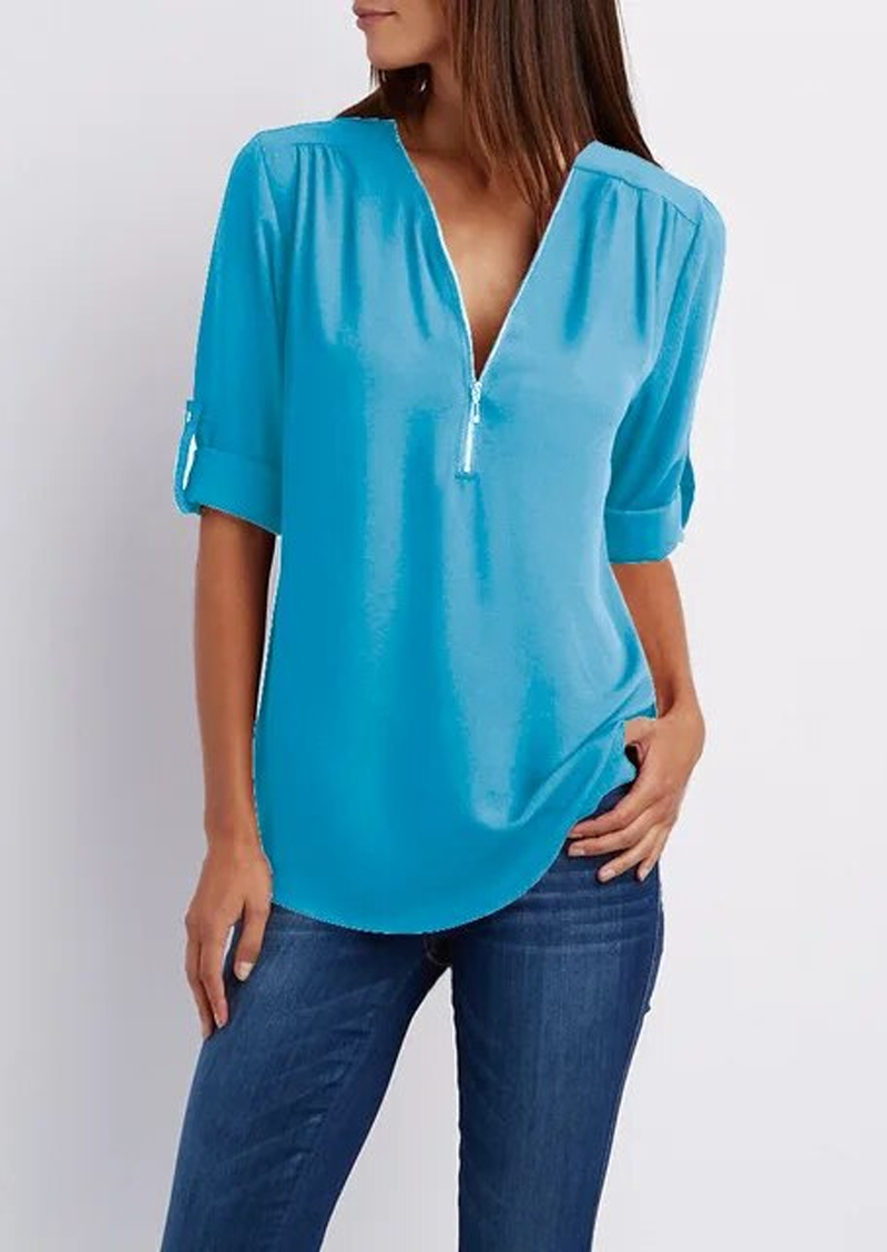 Chiffonbluse mit Reißverschluss