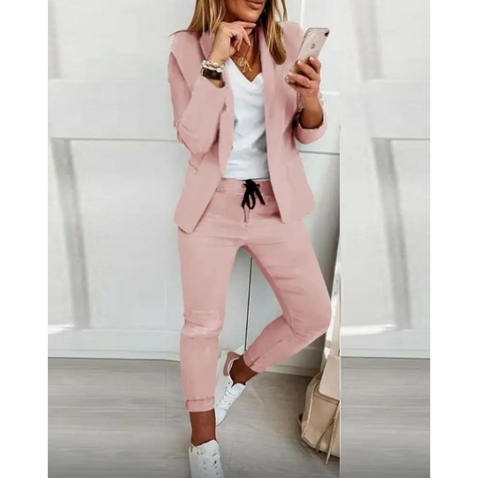 Slim-Fit Blazer und Hose Set in einfarbiger Farbe