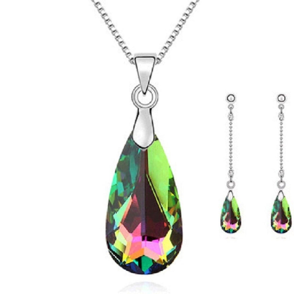 Tropfenförmige Kristallhalskette Anhänger & Ohrring Sets | Shop Nory