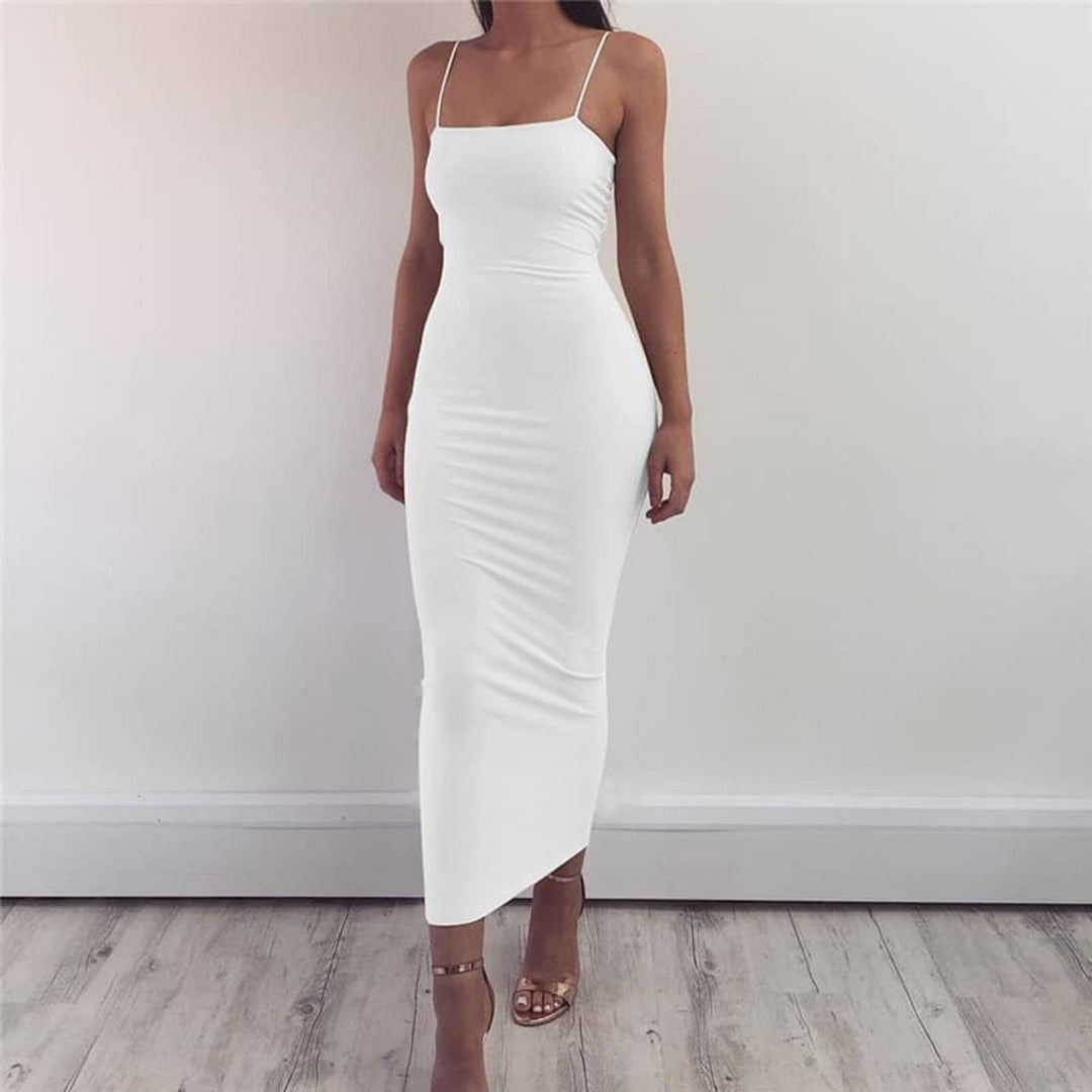 Bodycon Kleid Midi Länge Spaghettiträger Elegant und Figurbetont