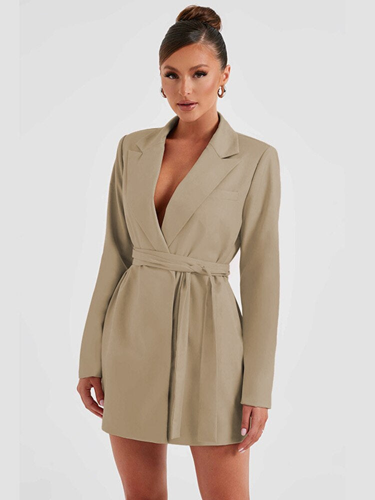 Schwarzes Damen Blazerkleid mit V-Ausschnitt | ShopNory