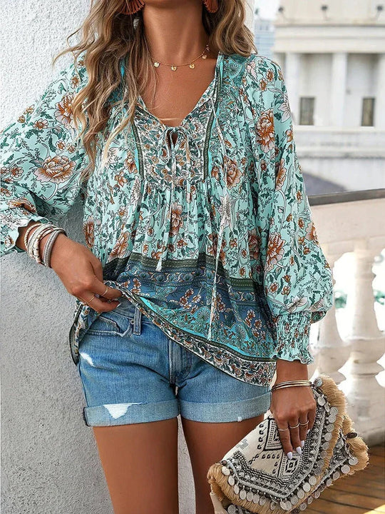 Blumenbluse Mit Langen Ärmeln Für Damen
