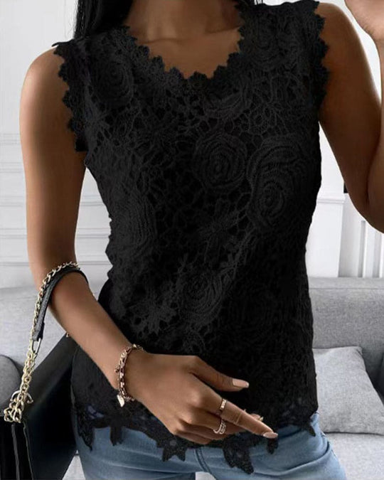 Elegante Bluse in Einer Einfarbigen Farbe mit Spitze