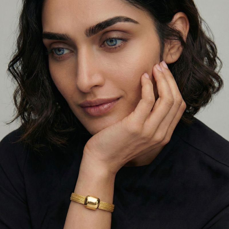 Damen Geflochtenes Armband mit Glattem Mittelteil in Silberoptik | Shop Nory