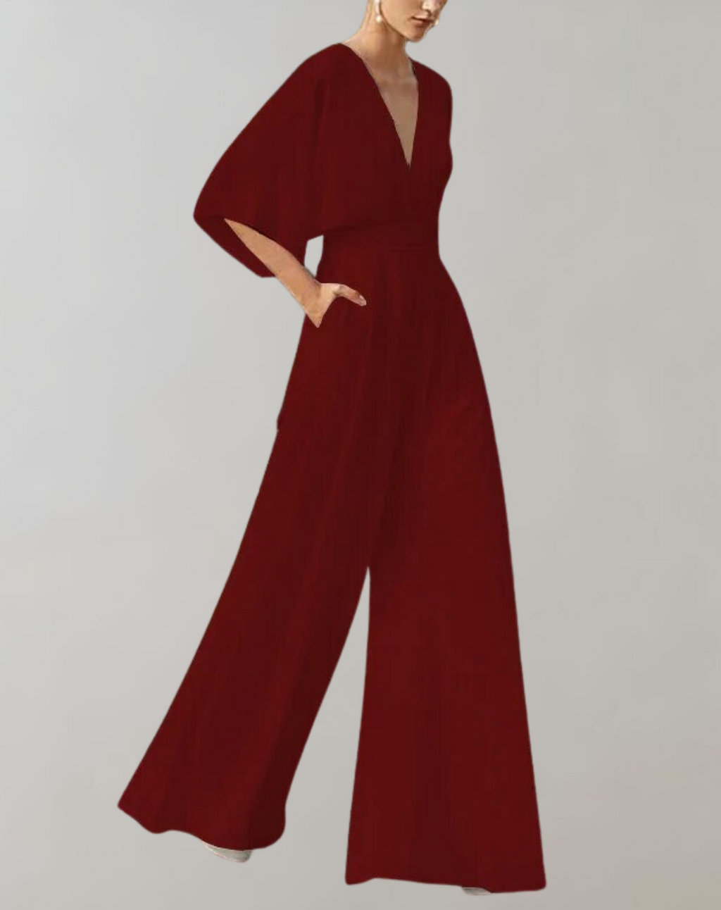 ShopNory Damen Jumpsuit mit V-Ausschnitt und weitem Bein