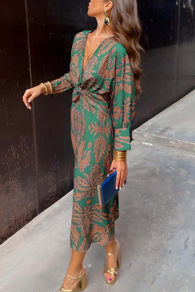 Knotendes V-Ausschnitt Maxikleid