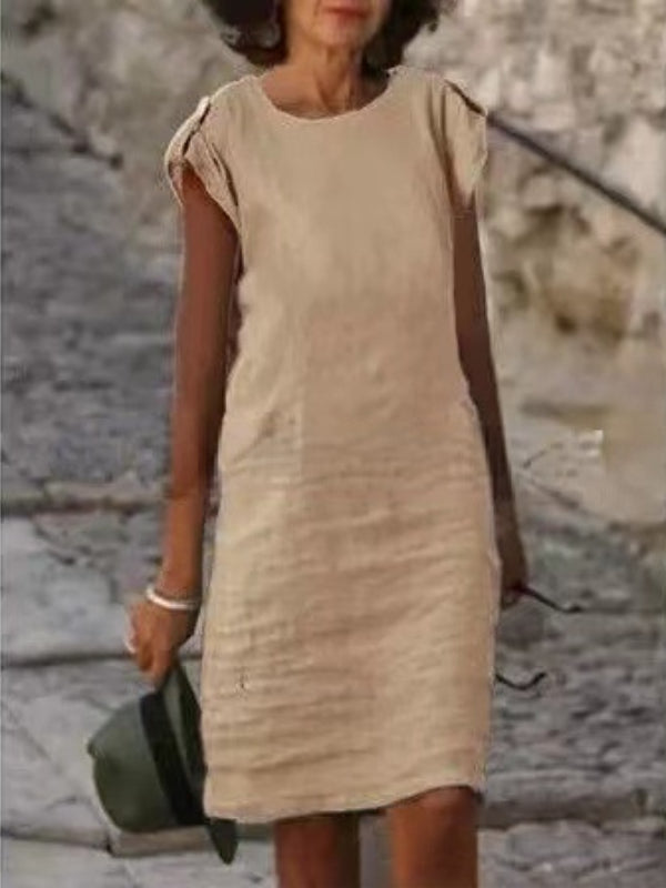 Farbenfrohes Midikleid für Frauen aus Baumwolle, ärmellos mit rundem Ausschnitt