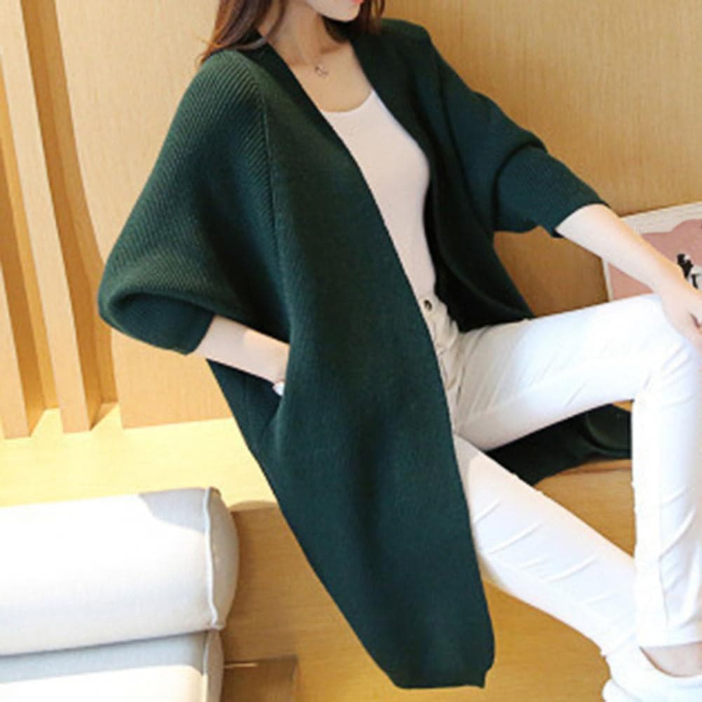 Langer Cardigan - Weiches Strickmaterial - Offene Vorderseite - Lockere Passform mit Taschen