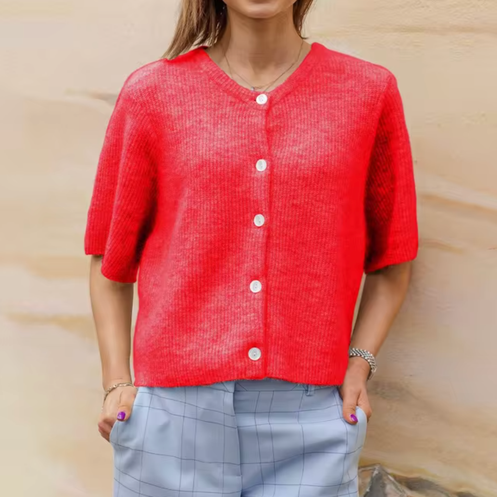 Kurze Strick-Cardigan mit Knöpfen für Damen
