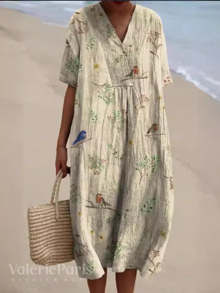 Lässiges Kleid mit Floralem Druck aus Atmungsaktivem Baumwollstoff