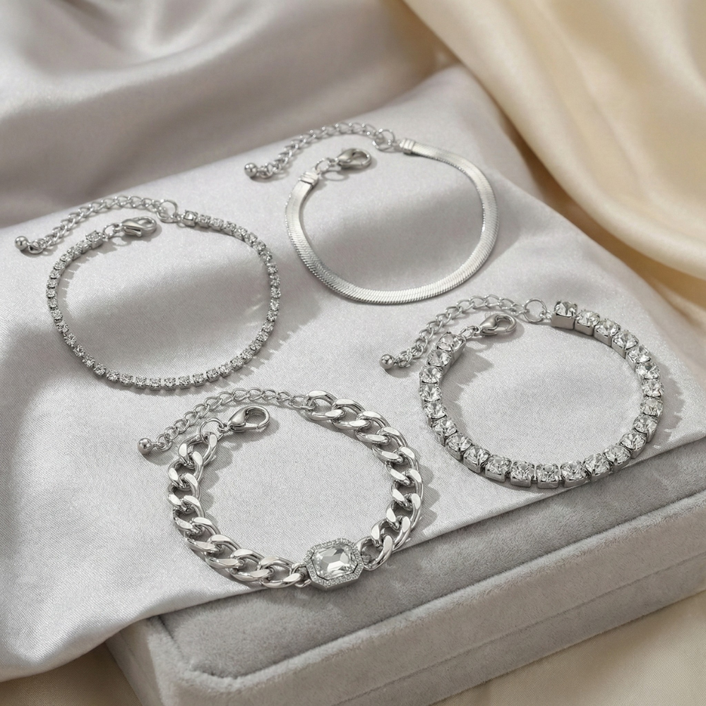 Damen Armband Set mit Gliederkette und Strassdetails | Shop Nory