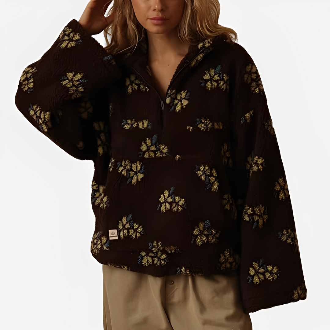 Damen-Sherpa-Pullover mit stilvollem Blumenmuster