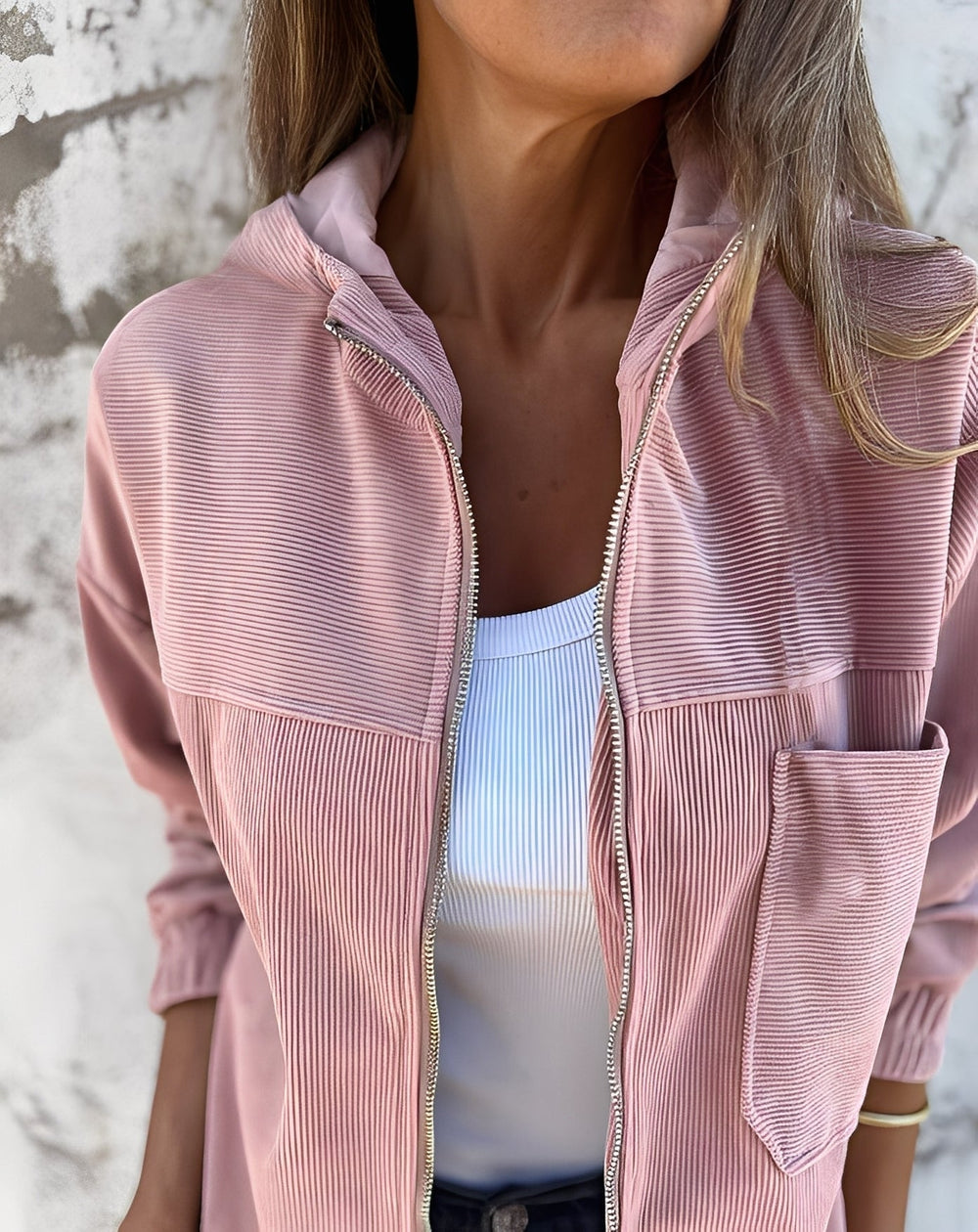 Lässige Cord-Jacke mit Kapuze für Frauen