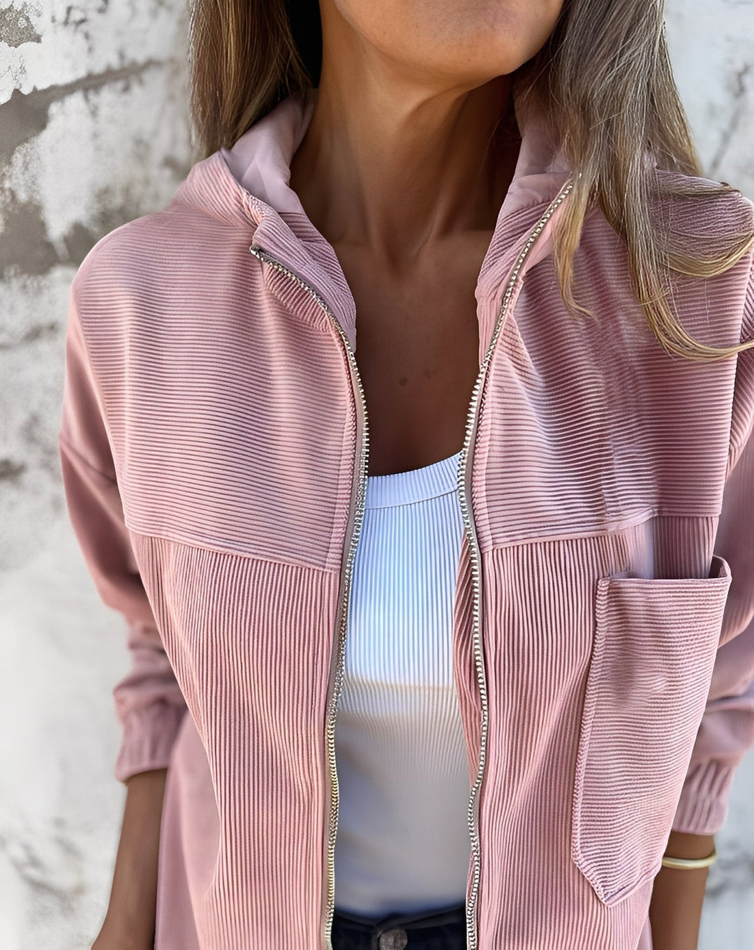 Lässige Cord-Jacke mit Kapuze für Frauen
