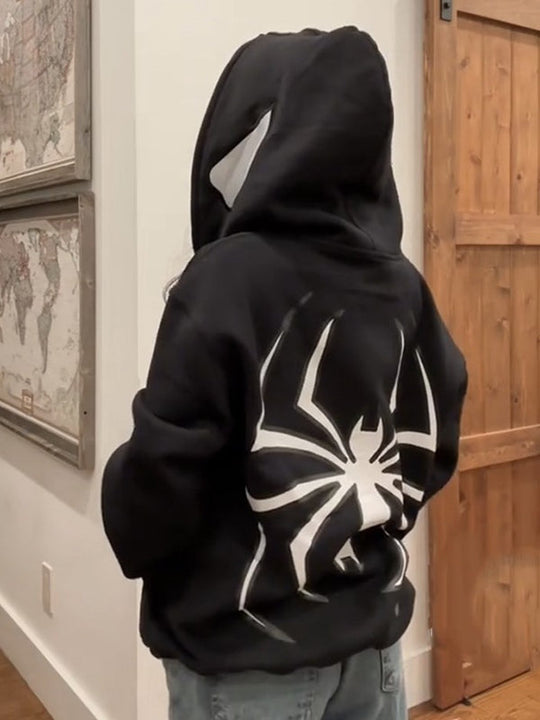 Hoodie mit Reißverschluss Und Spinnenprint