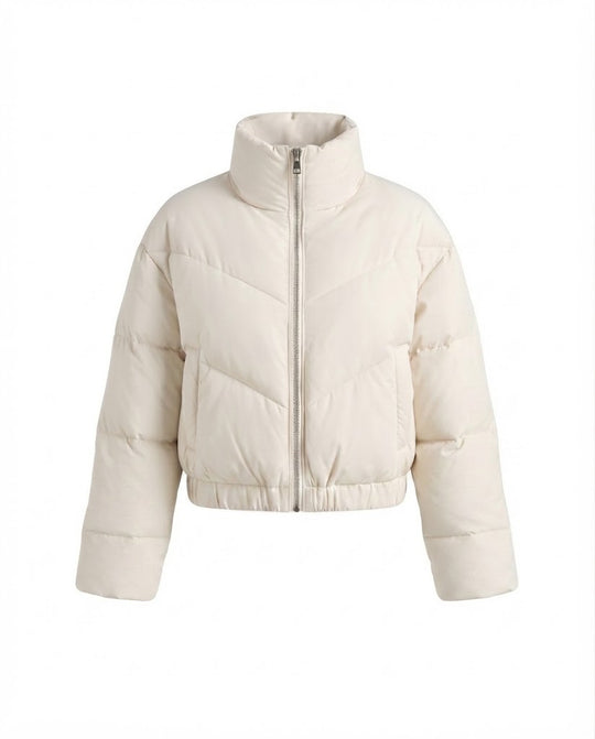 Damen cropped gepolsterte Pufferjacke mit hohem Stehkragen und elastischem Saum