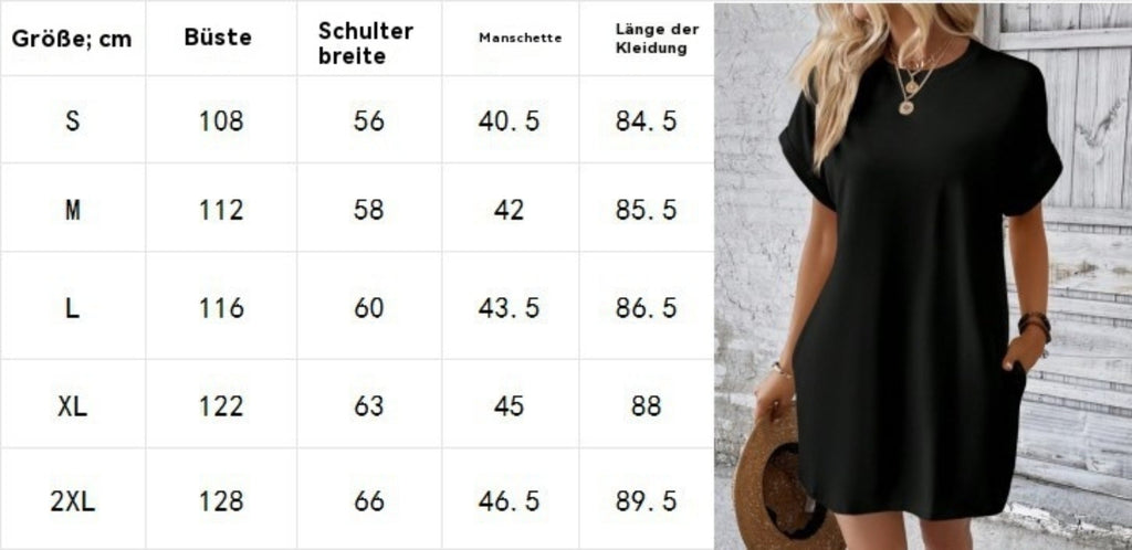 Lässiges einfarbiges Kleid mit Rundhalsausschnitt