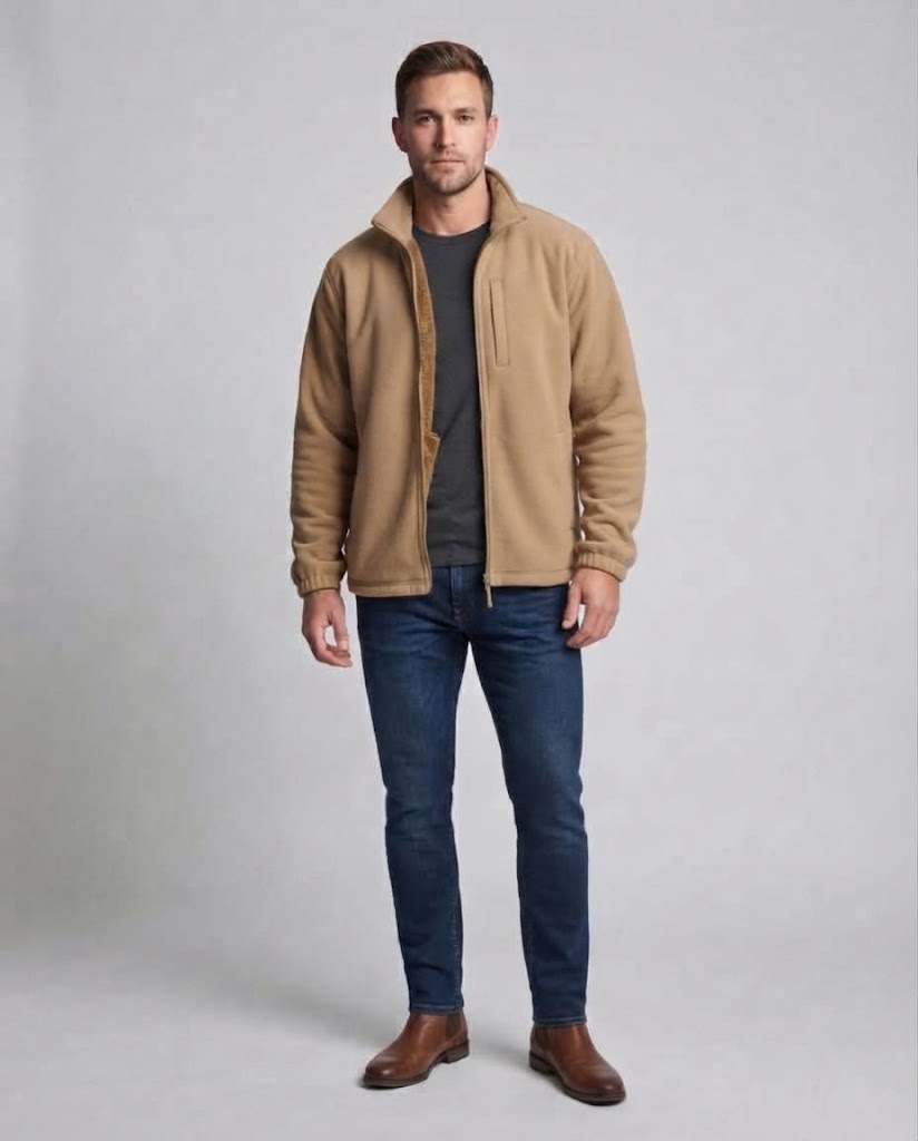 Herren Thermofleece‑Jacke mit Teddyfutter, wasserdichter Brusttasche & Stehkragen Shop Nory
