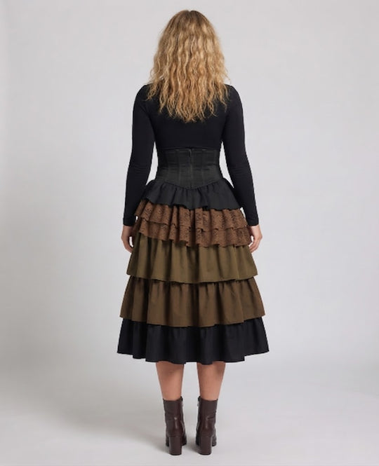 Damen Eleganter gestufter Rock mit aufwendigen Rüschen und dekorativen Knöpfen Shop Nory