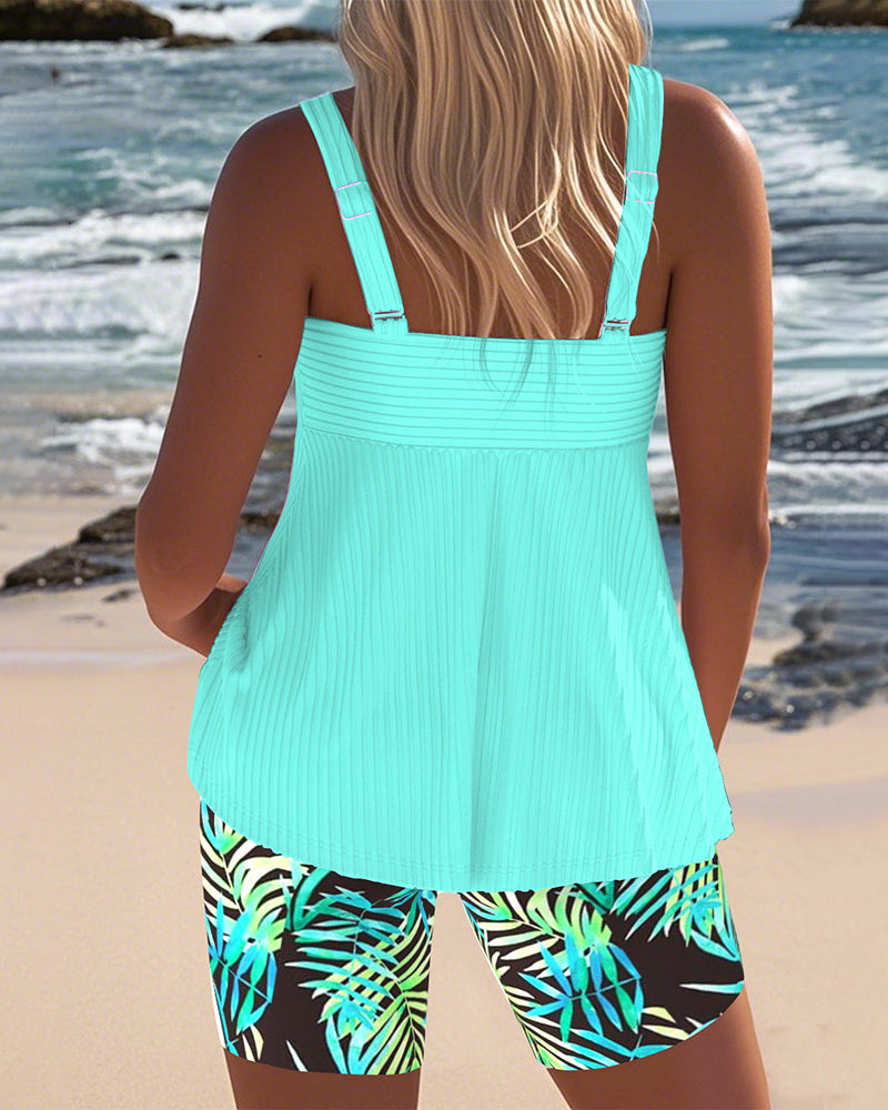 Tankini Gestreifter Weste mit Bedruckten Strandhosen